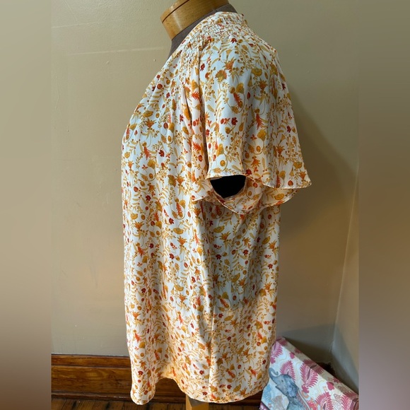Rose & Olive Womens Button Down 2X Semi-Sheer Flutter Sleeve Floral - Picture 4 of 11